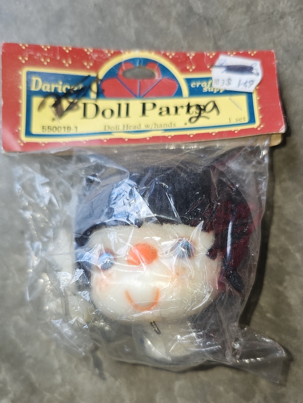 Darice Doll Party Head with Black Hat and White Face